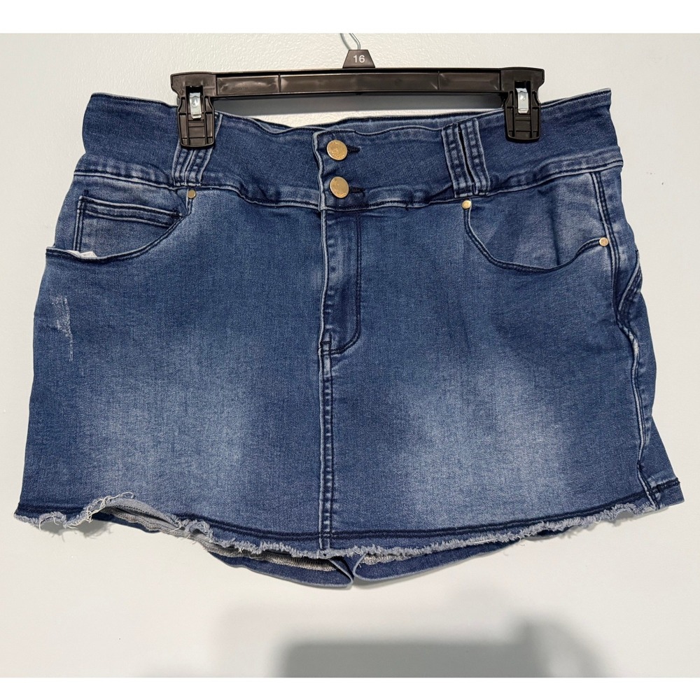 Flamingo Denim Skort Women's 2XL Blue Medium Wash Raw Hem Stretch Mini Skirt
